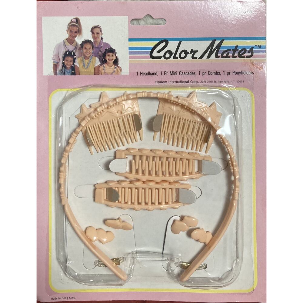 Vtg Girls ColorMates Hair Accessories Headband Combs Ponytail Holders Peach NIP